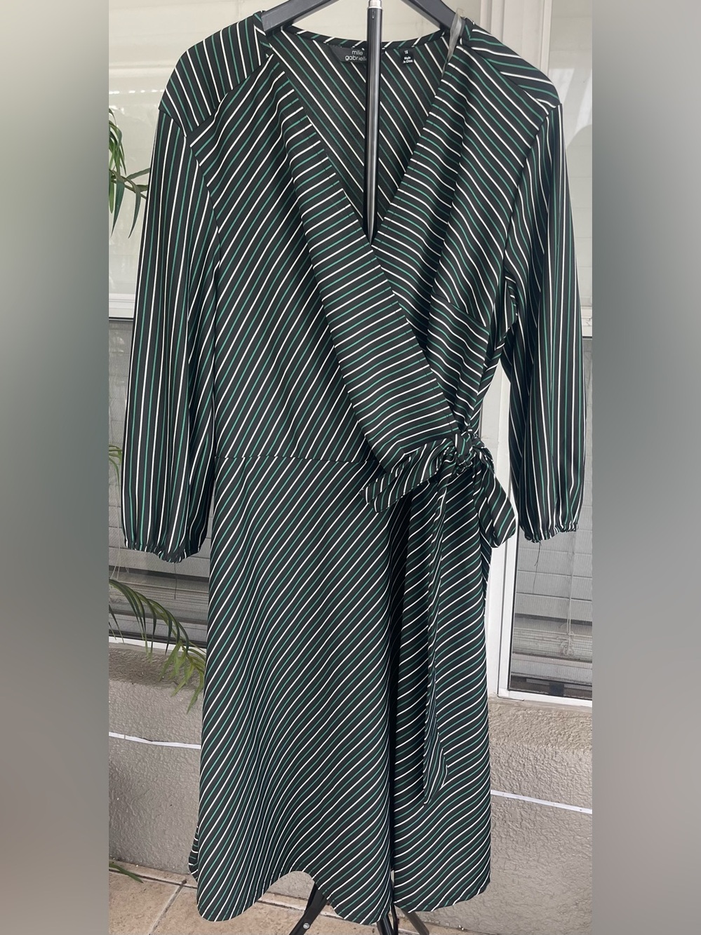 Mlle Gabrielle Dark Green Striped Wrap Midi Dress